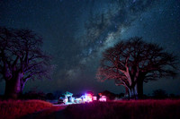 Night shot with Milky Way and Baobabs and camper at Baines Campsite 2