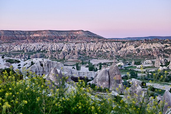 View from sunrise point of Goreme over landscape of Cappadocia