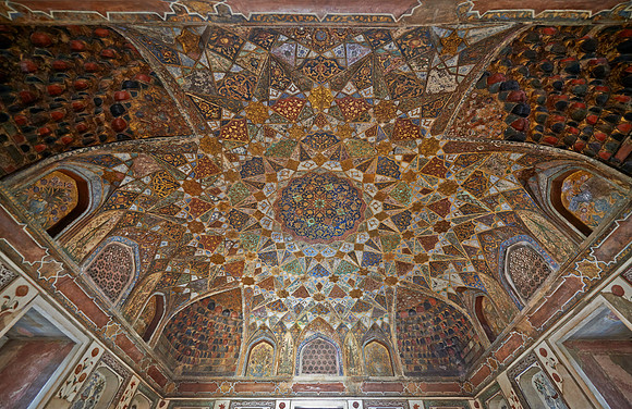 interior shot of brilliant decorated walls and ceiling
