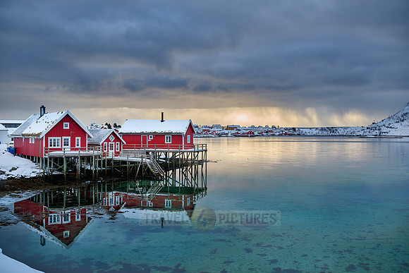 view of Reine at sunset, Lofoten