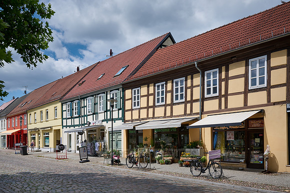 typical historic half-timbered houses in Templin