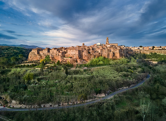 drone shot of medieval town Pitigliano