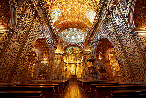 interior of golden designed Compania de jesus church