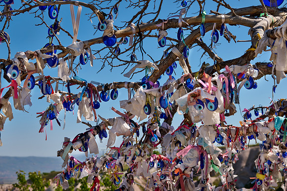 Nazar amulets or blue eyes on a tree