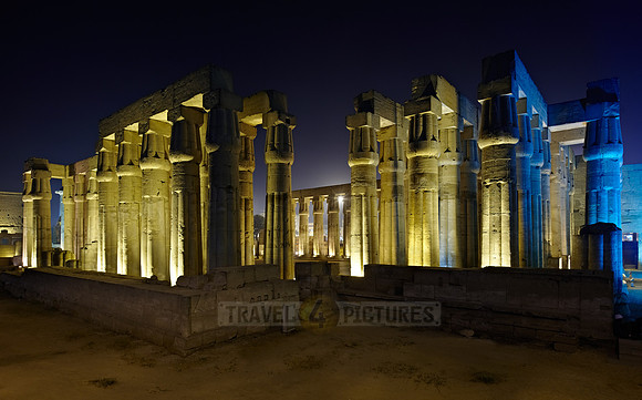 night shot of hypostyle hall and peristyle or Sun Court of Amenhotep III