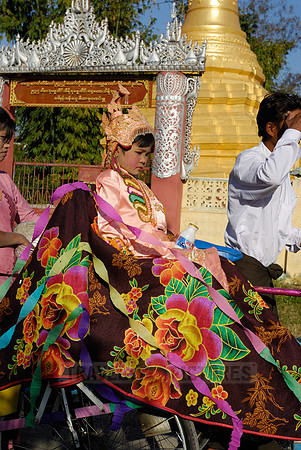 colourful procession because of children starting a monks live