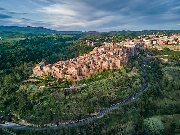 drone shot of medieval town Pitigliano
