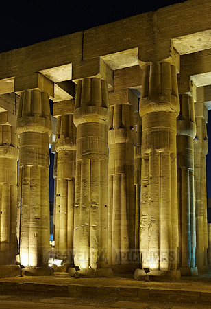 night shot of hypostyle hall and peristyle or Sun Court of Amenhotep III