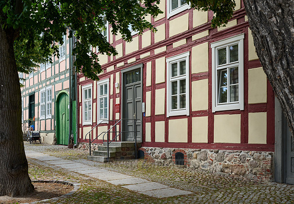 typical historic half-timbered houses in Angermuende