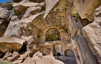 Egritas church with collapsed front wall showing frescos, Ihlara valley