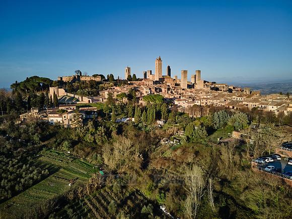 drone shot of medieval town San Gimignano