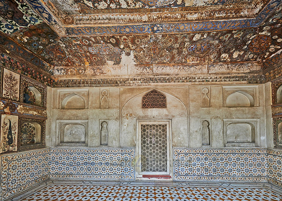 interior shot of brilliant decorated walls and ceiling
