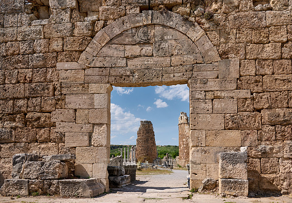 Ancient gate through the city walls into the ruins of Perge