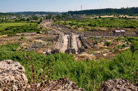 Aerial of columned street in Roman city of Perge