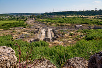 Aerial of columned street in Roman city of Perge