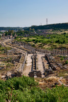 Aerial of columned street in Roman city of Perge