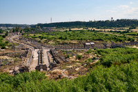Aerial of columned street in Roman city of Perge