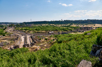 Aerial of columned street in Roman city of Perge