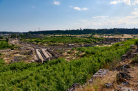 Aerial of columned street in Roman city of Perge