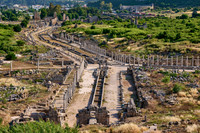 Aerial of columned street in Roman city of Perge