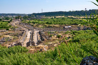 Aerial of columned street in Roman city of Perge