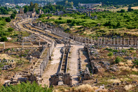 Aerial of columned street in Roman city of Perge