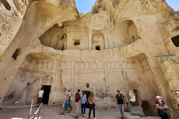 collapsed exterior of underground church in goreme open air museum