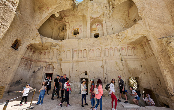 collapsed exterior of underground church in goreme open air museum
