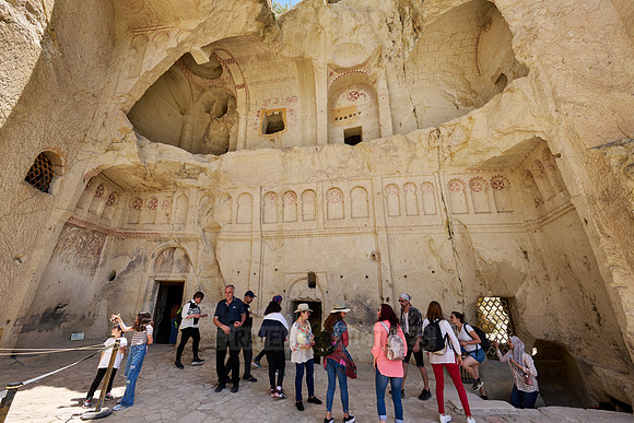 collapsed exterior of underground church in goreme open air museum