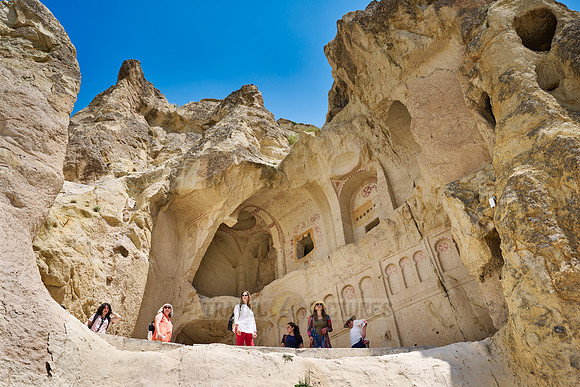 collapsed exterior of underground church in goreme open air museum