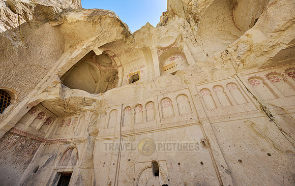 collapsed exterior of underground church in goreme open air museum