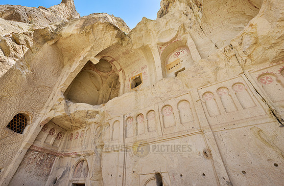collapsed exterior of underground church in goreme open air museum