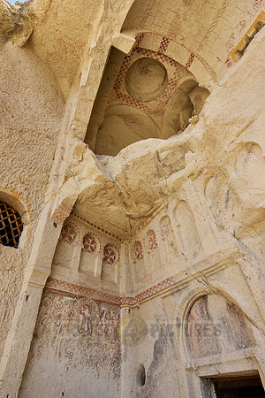 collapsed exterior of underground church in goreme open air museum