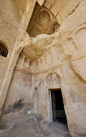 collapsed exterior of underground church in goreme open air museum