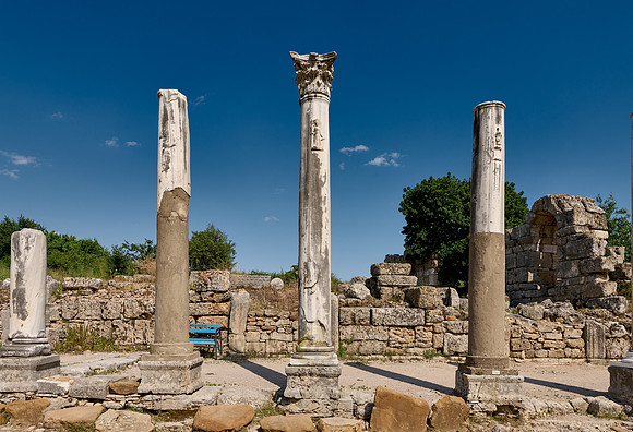 Bas-relief of Artemis on columns of collonnaded street of Perge