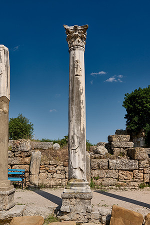 Bas-relief of Artemis on columns of collonnaded street of Perge