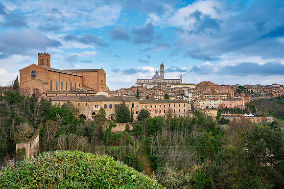 view over Siena with Cathedral and Basilica Cateriniana di San Domenico