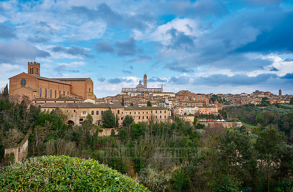 view over Siena with Cathedral and Basilica Cateriniana di San Domenico