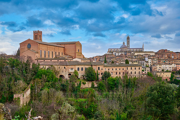 view over Siena with Cathedral and Basilica Cateriniana di San Domenico