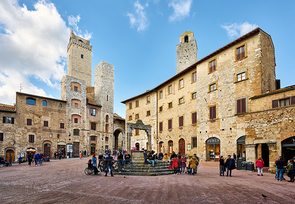 towers of medieval town at Piazza della Cisterna in San Gimignano
