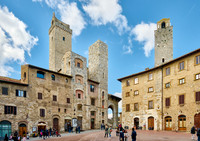 towers of medieval town at Piazza della Cisterna in San Gimignano