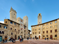 towers of medieval town at Piazza della Cisterna in San Gimignano