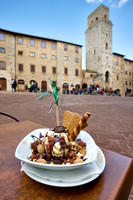 famous Italian ice cream at Piazza della Cisterna in medieval town San Gimignano