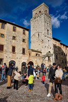 towers of medieval town at Piazza della Cisterna in San Gimignano