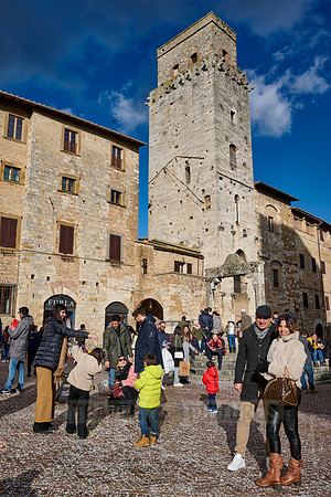 towers of medieval town at Piazza della Cisterna in San Gimignano