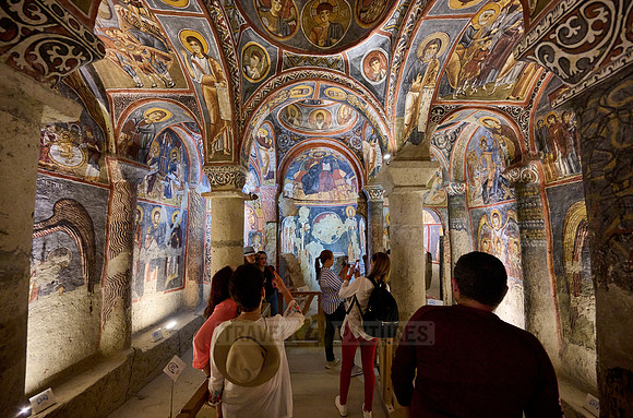 interior view of dark church in Goreme open air museum