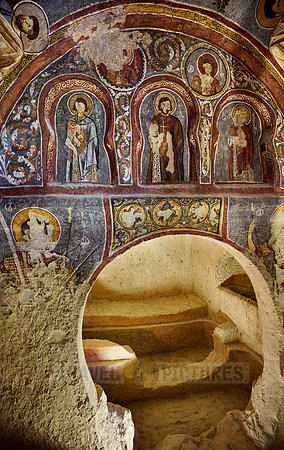 interior view of dark church in Goreme open air museum