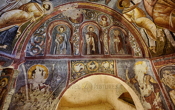 interior view of dark church in Goreme open air museum