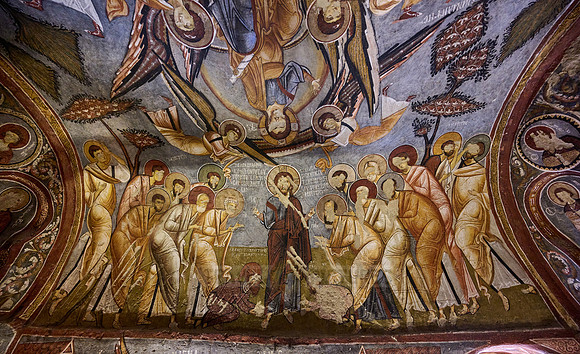 interior view of dark church in Goreme open air museum