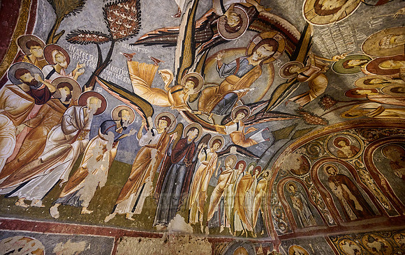 interior view of dark church in Goreme open air museum